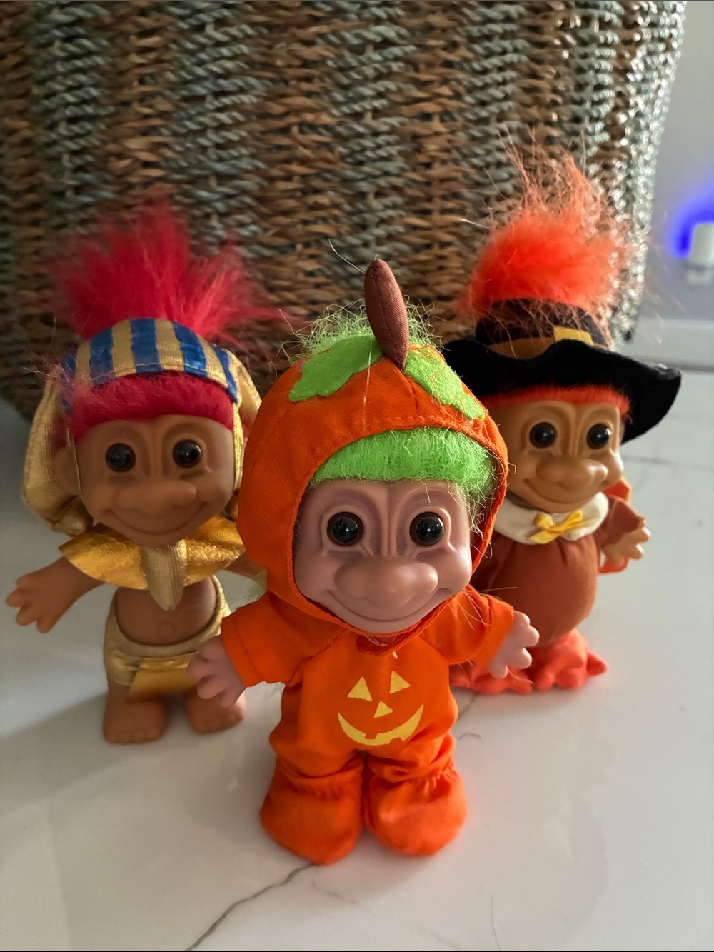 Russ Halloween Pumpkin Troll Doll with Bright Green Hair and Orange Outfit
